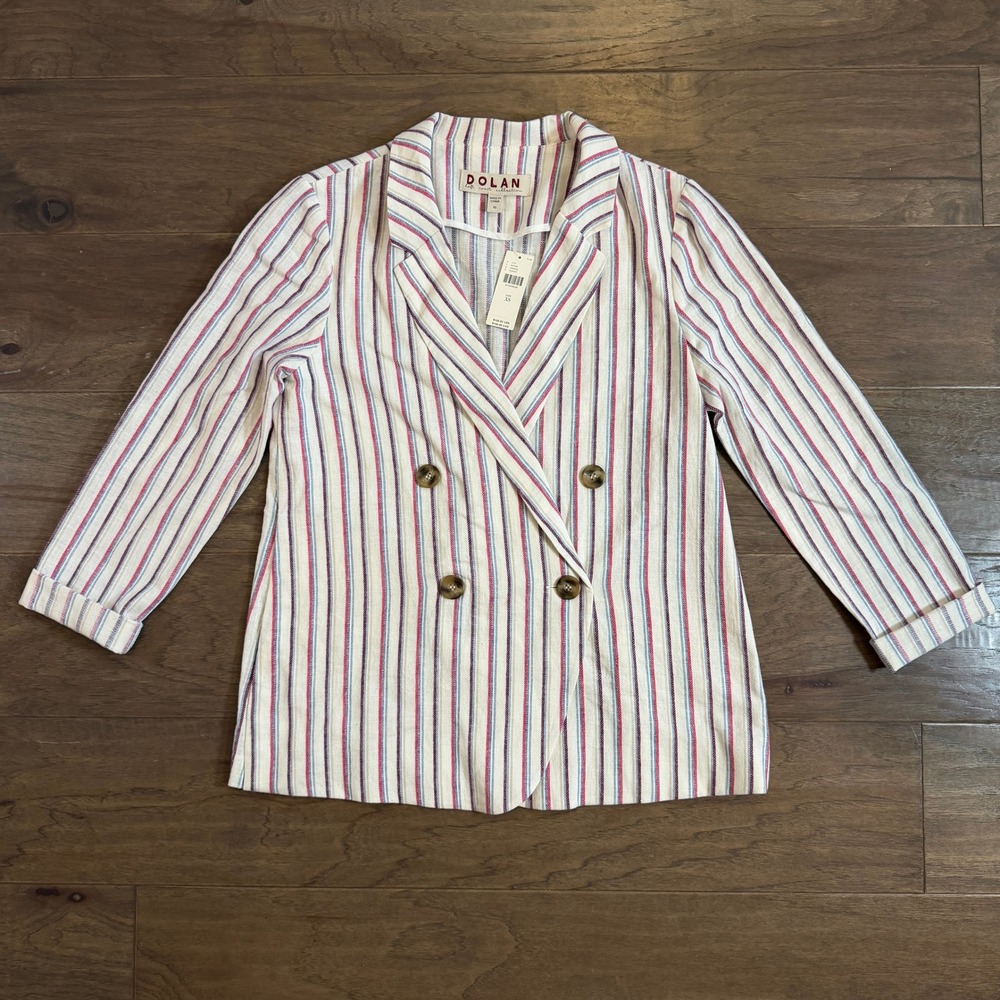 Dolan Left Coast Collection Striped Linen Blend Double Breasted Blazer XS NEW